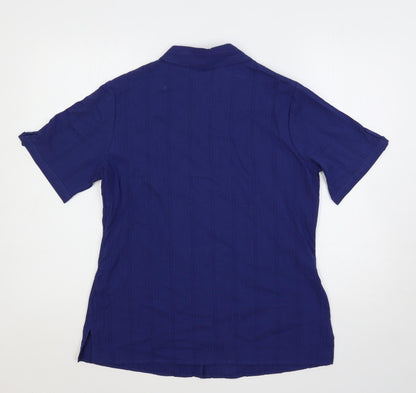 EWM Womens Blue Cotton Basic Button-Up Size 12 Collared