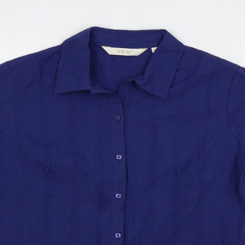 EWM Womens Blue Cotton Basic Button-Up Size 12 Collared