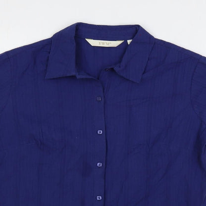 EWM Womens Blue Cotton Basic Button-Up Size 12 Collared