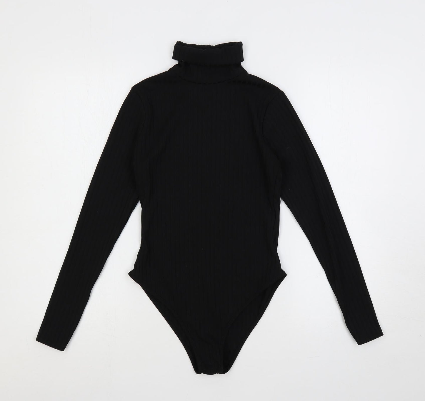 Boohoo Womens Black Polyester Bodysuit One-Piece Size 8 Snap - Ribbed