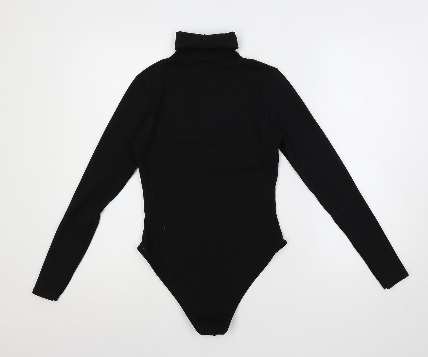 Boohoo Womens Black Polyester Bodysuit One-Piece Size 8 Snap - Ribbed