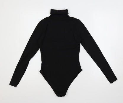 Boohoo Womens Black Polyester Bodysuit One-Piece Size 8 Snap - Ribbed