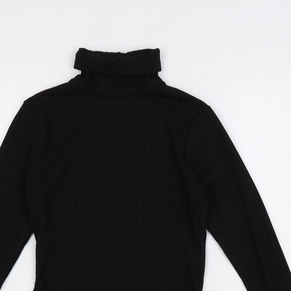 Boohoo Womens Black Polyester Bodysuit One-Piece Size 8 Snap - Ribbed