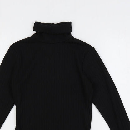 Boohoo Womens Black Polyester Bodysuit One-Piece Size 8 Snap - Ribbed