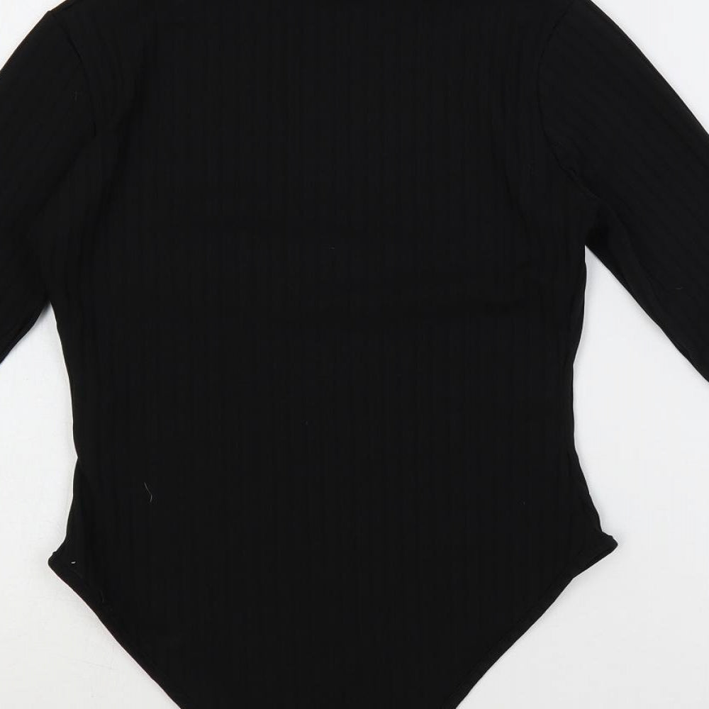 Boohoo Womens Black Polyester Bodysuit One-Piece Size 8 Snap - Ribbed