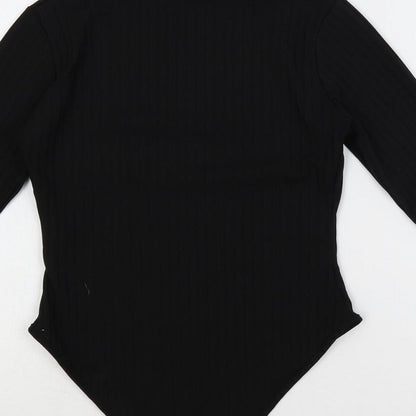 Boohoo Womens Black Polyester Bodysuit One-Piece Size 8 Snap - Ribbed