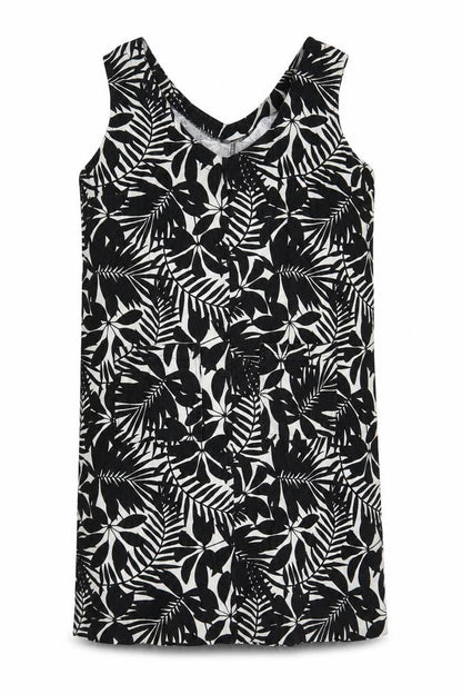 Amara Reya Womens Black Floral Linen Shift Size 12 V-Neck Pullover