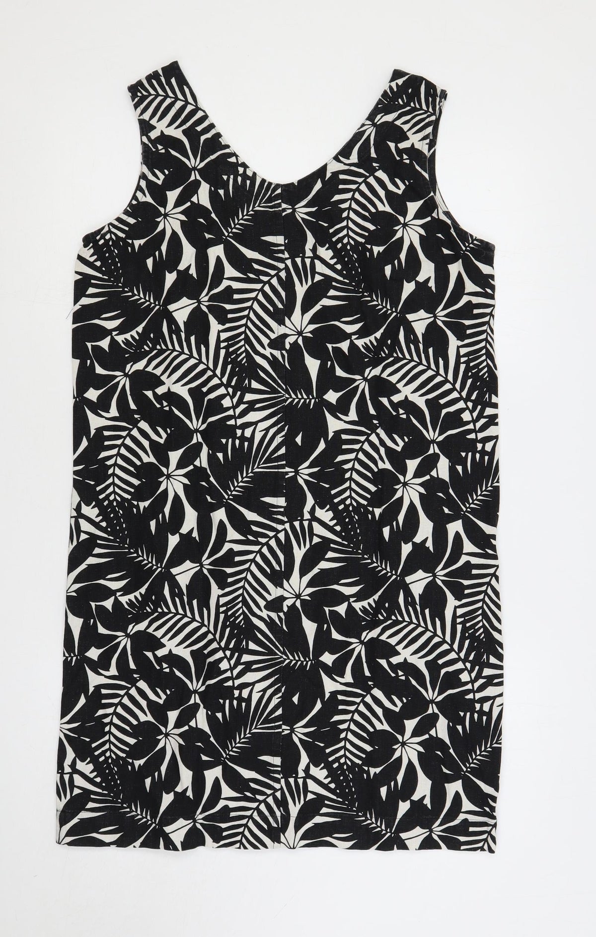 Amara Reya Womens Black Floral Linen Shift Size 12 V-Neck Pullover
