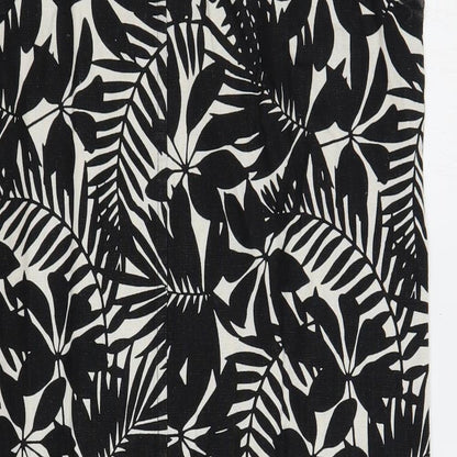 Amara Reya Womens Black Floral Linen Shift Size 12 V-Neck Pullover