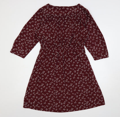 Gap Womens Red Floral Polyester A-Line Size M Boat Neck Pullover - Elastic Waist