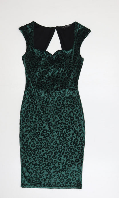 Miss Selfridge Womens Green Animal Print Polyester Bodycon Size 6 Sweetheart Pullover - Cut Out