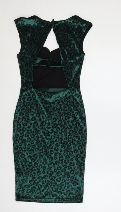 Miss Selfridge Womens Green Animal Print Polyester Bodycon Size 6 Sweetheart Pullover - Cut Out