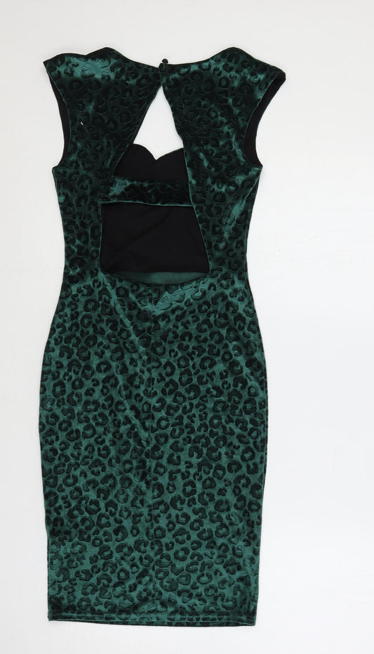 Miss Selfridge Womens Green Animal Print Polyester Bodycon Size 6 Sweetheart Pullover - Cut Out
