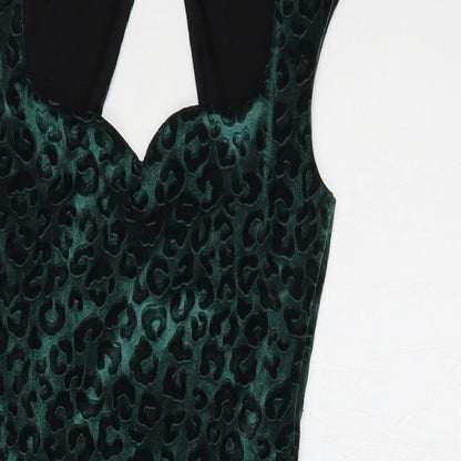 Miss Selfridge Womens Green Animal Print Polyester Bodycon Size 6 Sweetheart Pullover - Cut Out