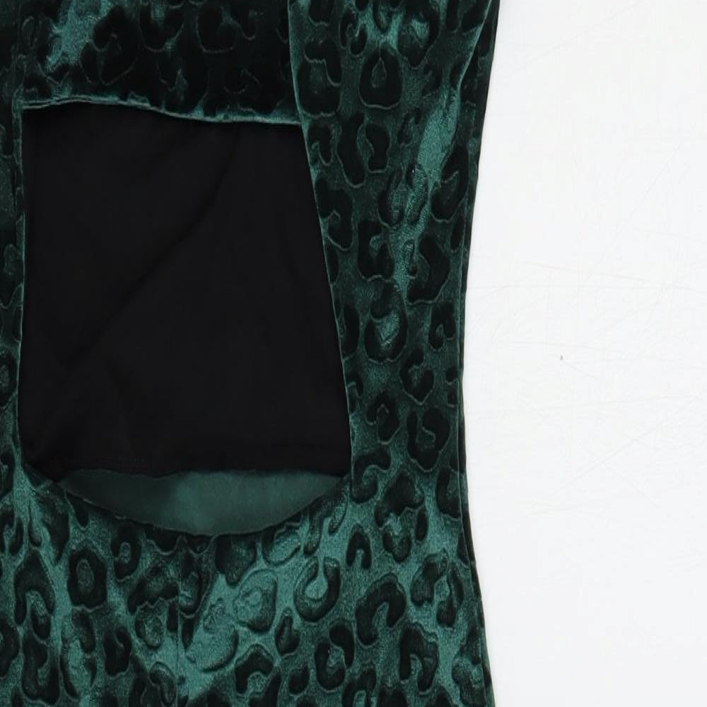 Miss Selfridge Womens Green Animal Print Polyester Bodycon Size 6 Sweetheart Pullover - Cut Out