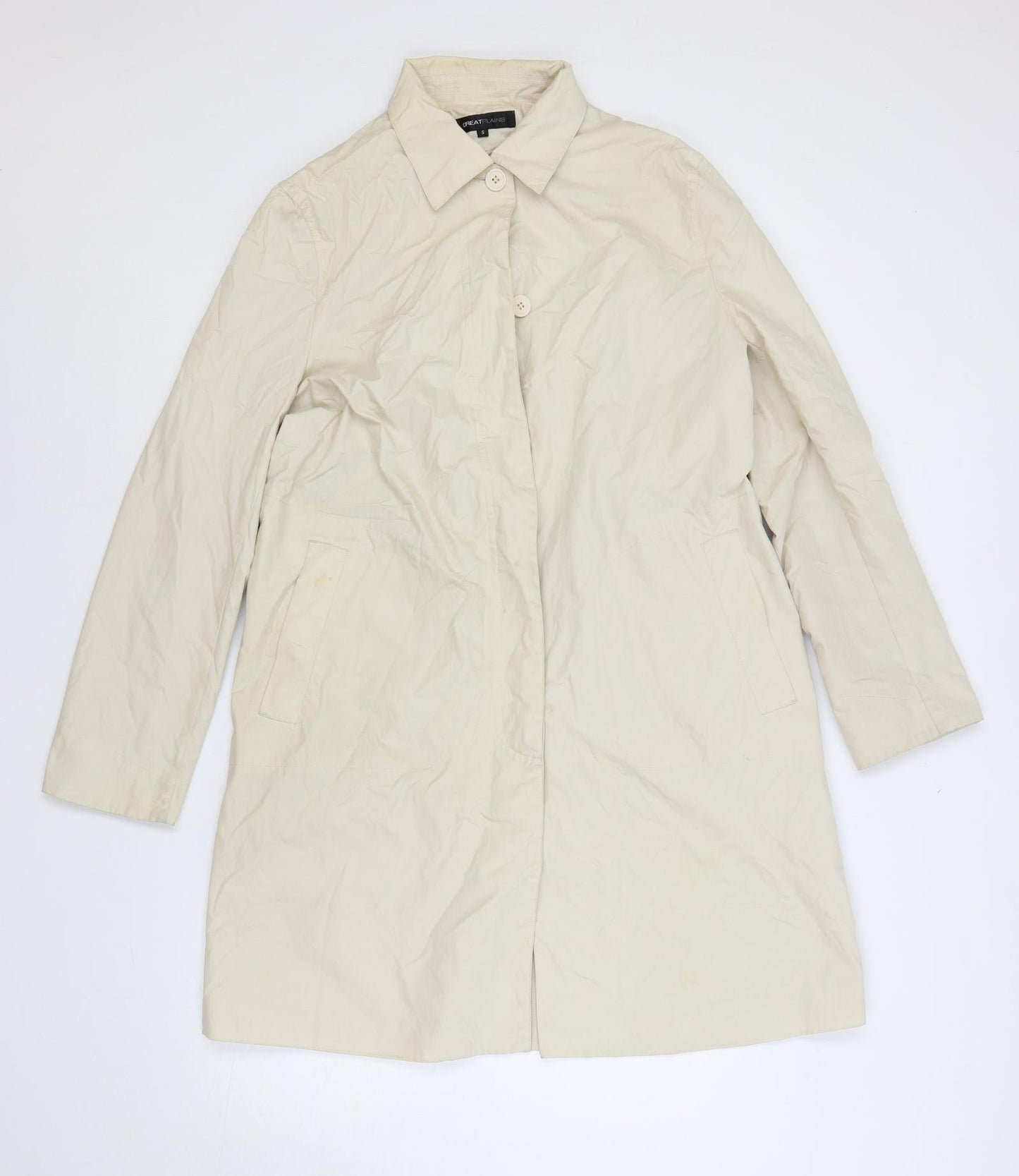 Great Plains Womens Beige Overcoat Coat Size S Button