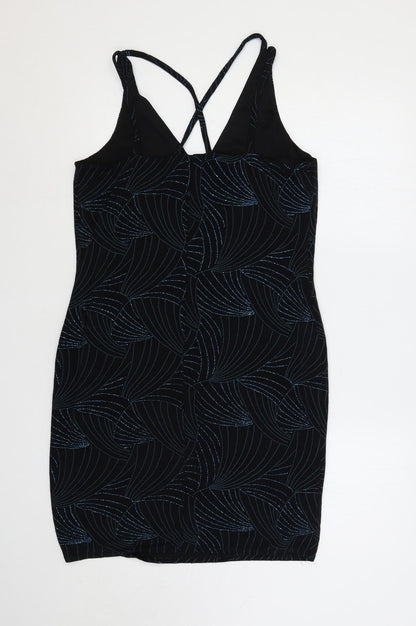 Red Herring Womens Black Geometric Polyester Bodycon Size 16 V-Neck Pullover - Glitter