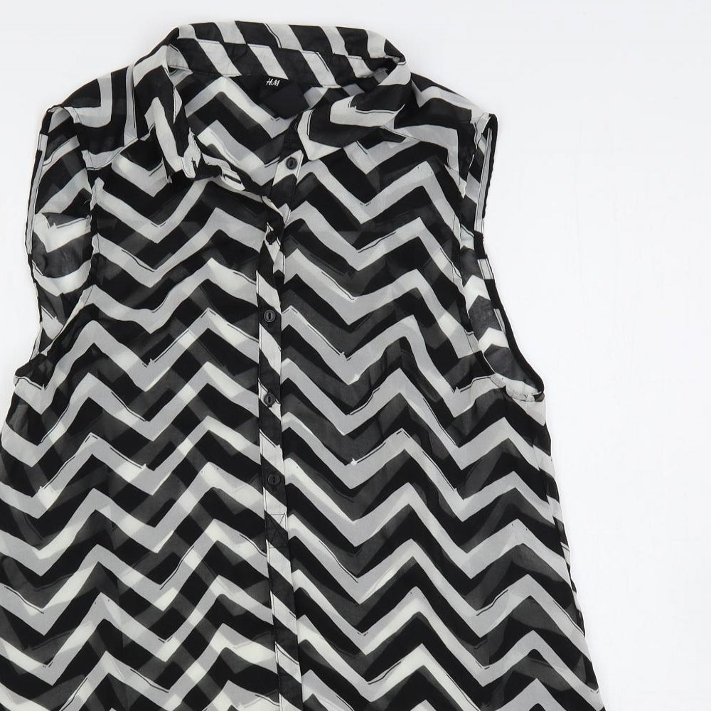Womens UK Size 8 H&M Black Basic Button-Up