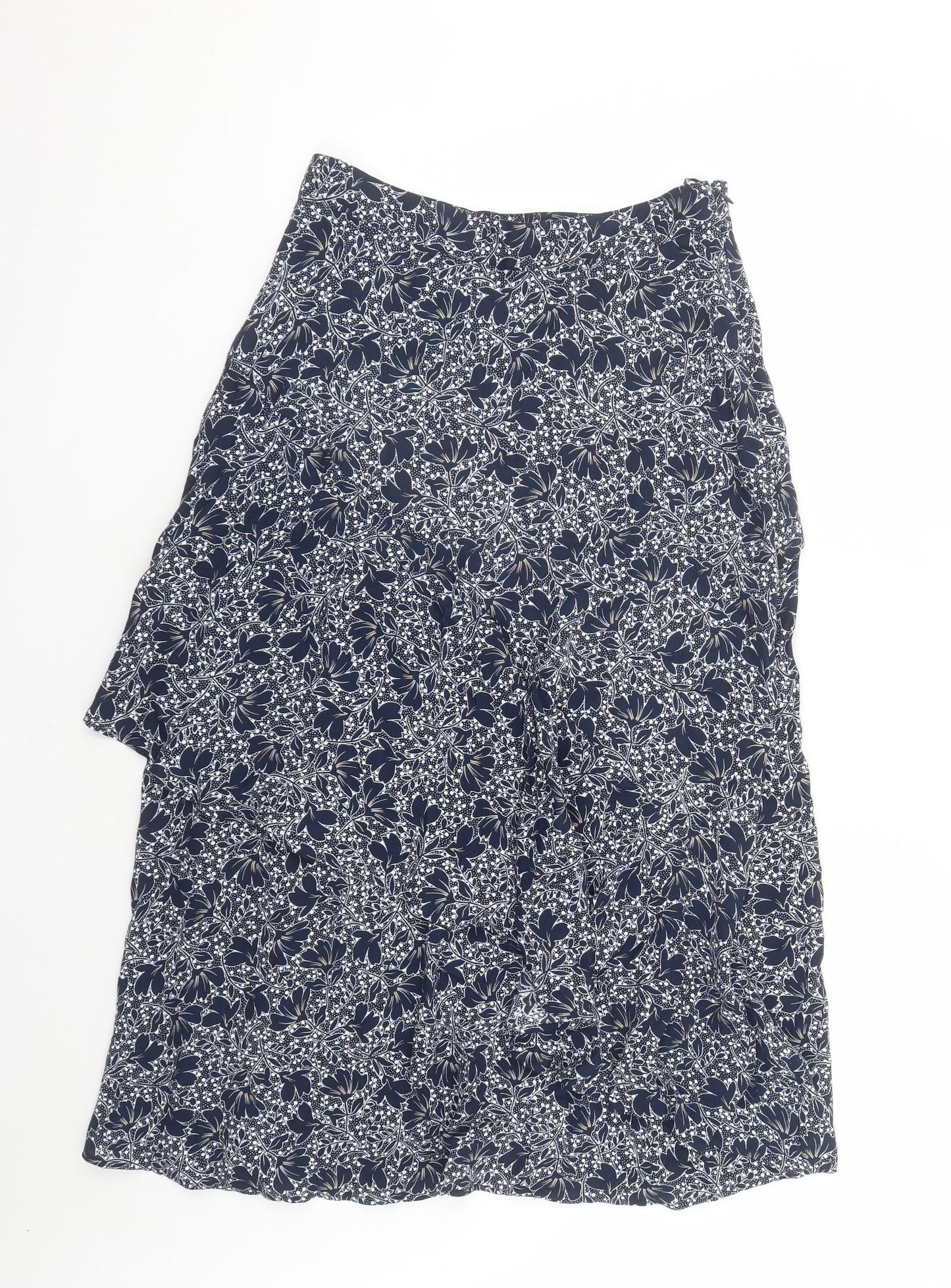 Marks and Spencer Womens Blue Geometric Viscose Swing Skirt Size 10 Zip