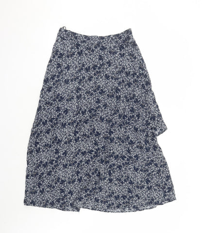 Marks and Spencer Womens Blue Geometric Viscose Swing Skirt Size 10 Zip
