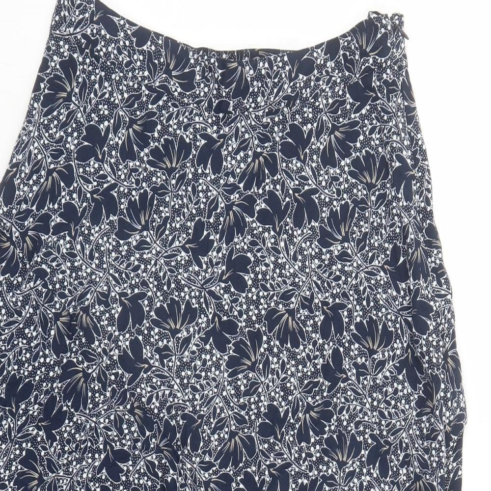 Marks and Spencer Womens Blue Geometric Viscose Swing Skirt Size 10 Zip