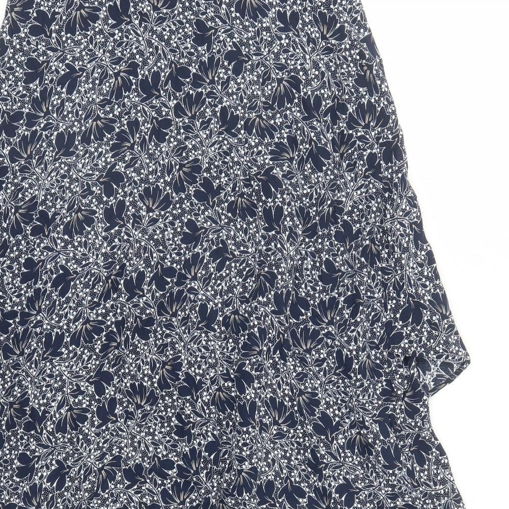 Marks and Spencer Womens Blue Geometric Viscose Swing Skirt Size 10 Zip