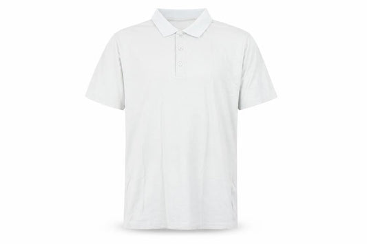 Front view of ASOS men’s grey cotton polo, size L, collared button