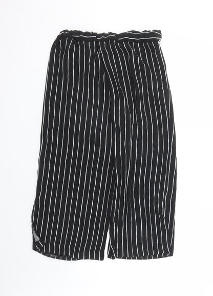 Marks and Spencer Womens Black Striped Polyester Cropped Trousers Size 10 L21 in Regular - Elasticated Waist