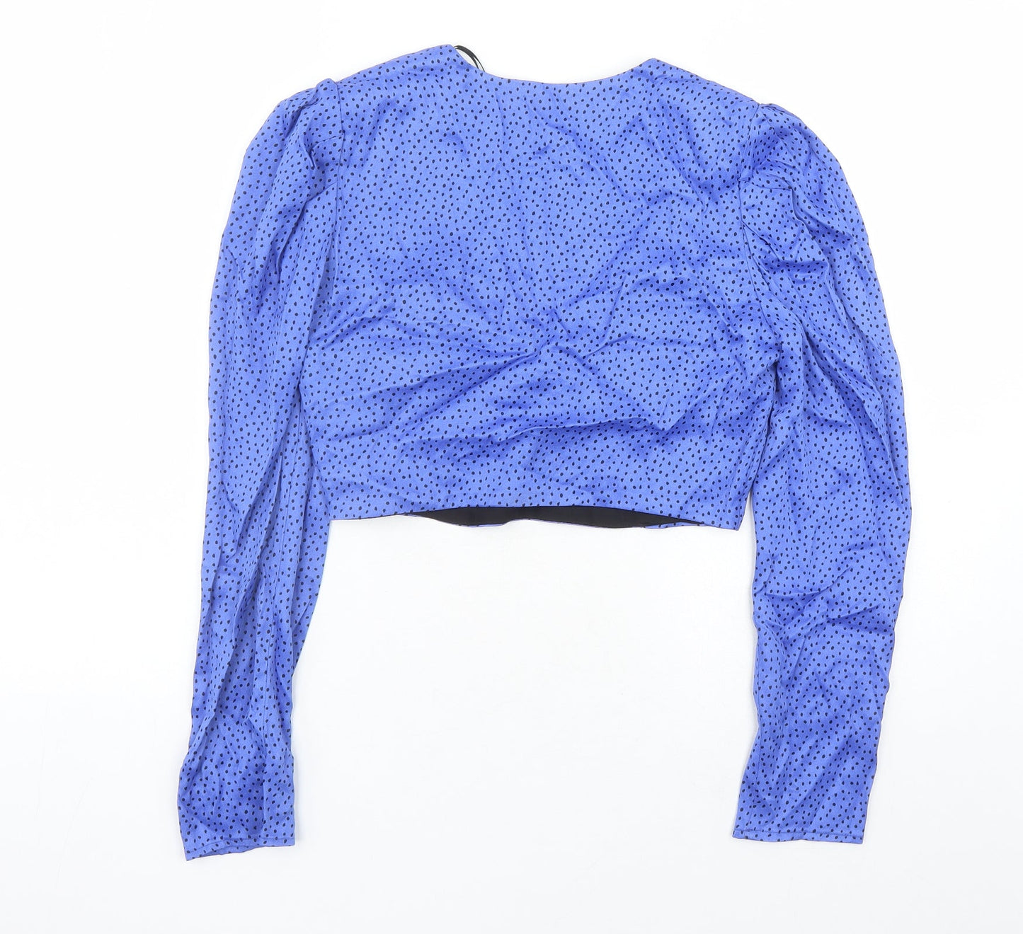 Zara Womens Blue Geometric Viscose Cropped Blouse Size M Sweetheart