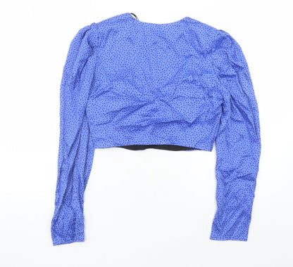 Zara Womens Blue Geometric Viscose Cropped Blouse Size M Sweetheart