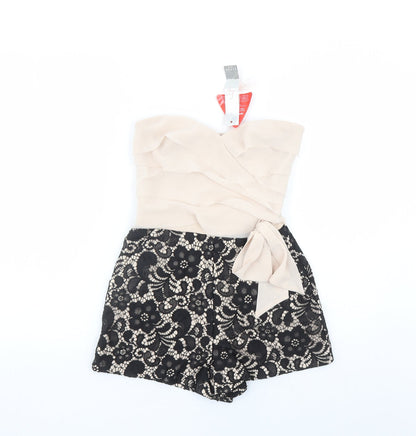 Lipsy Womens Beige Flecked Polyester Playsuit One-Piece Size 10 Zip