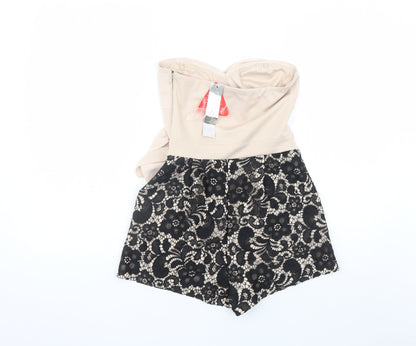 Lipsy Womens Beige Flecked Polyester Playsuit One-Piece Size 10 Zip