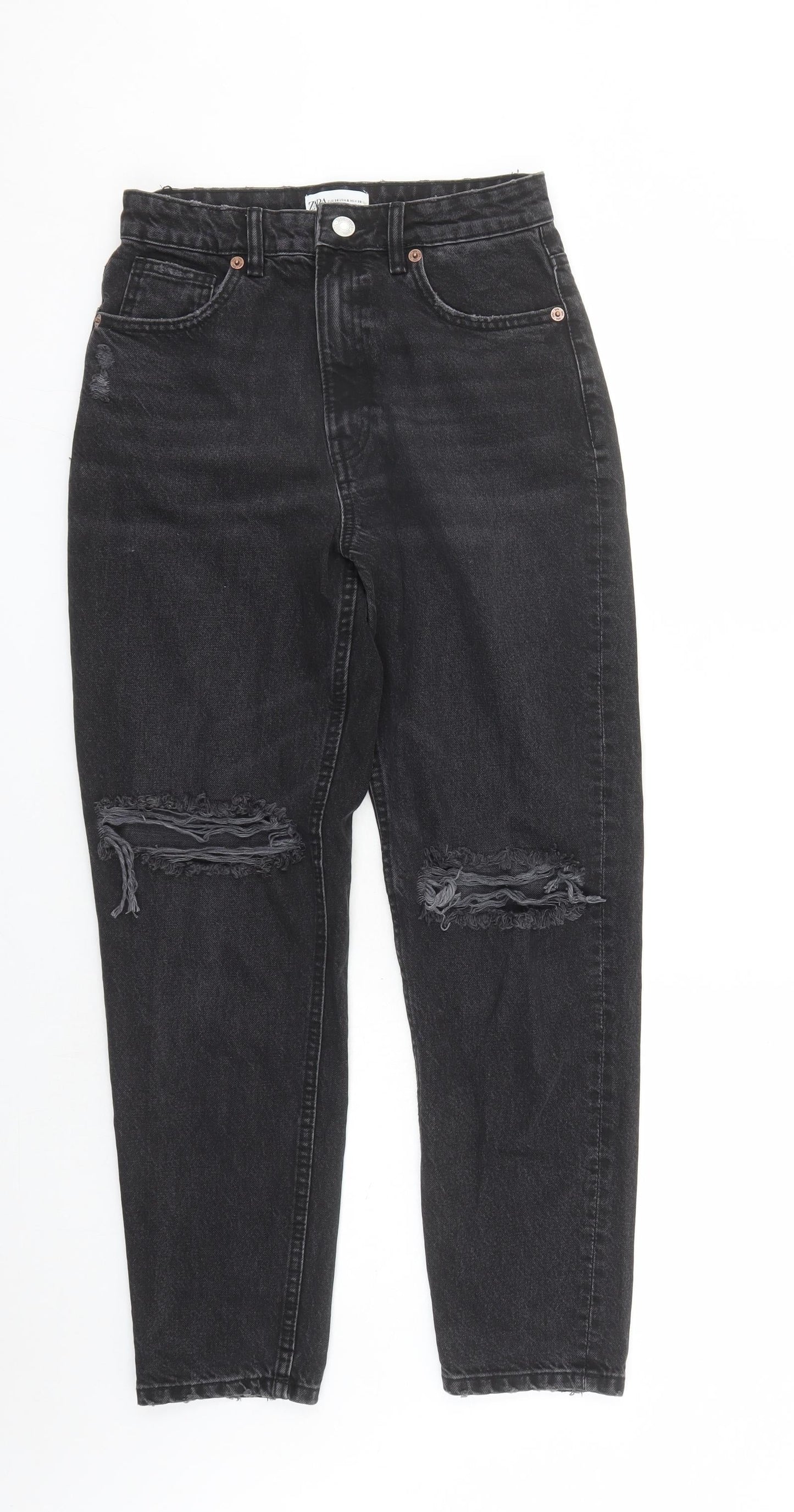 Zara Womens Grey Cotton Straight Jeans Size 28 in L29 in Regular Zip