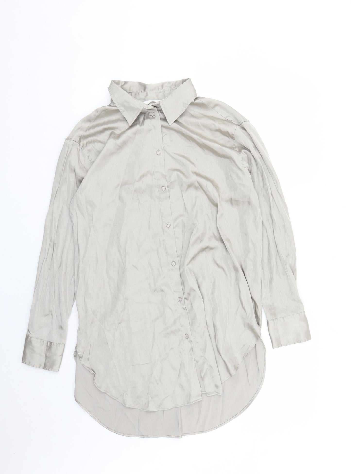 Womens UK Size M H&M Beige Basic Button-Up