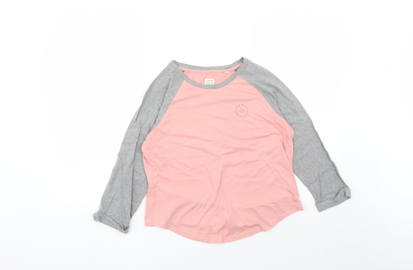 Jack Wills Womens Pink Colourblock Polyester Basic T-Shirt Size 8 Round Neck