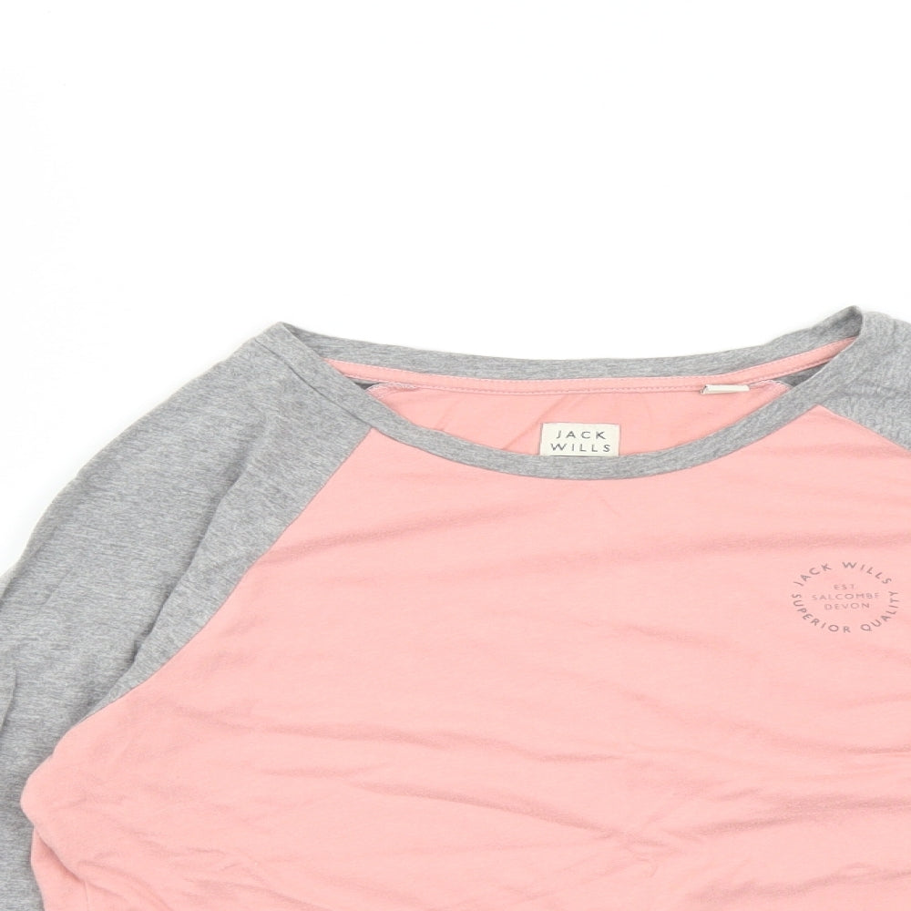 Jack Wills Womens Pink Colourblock Polyester Basic T-Shirt Size 8 Round Neck