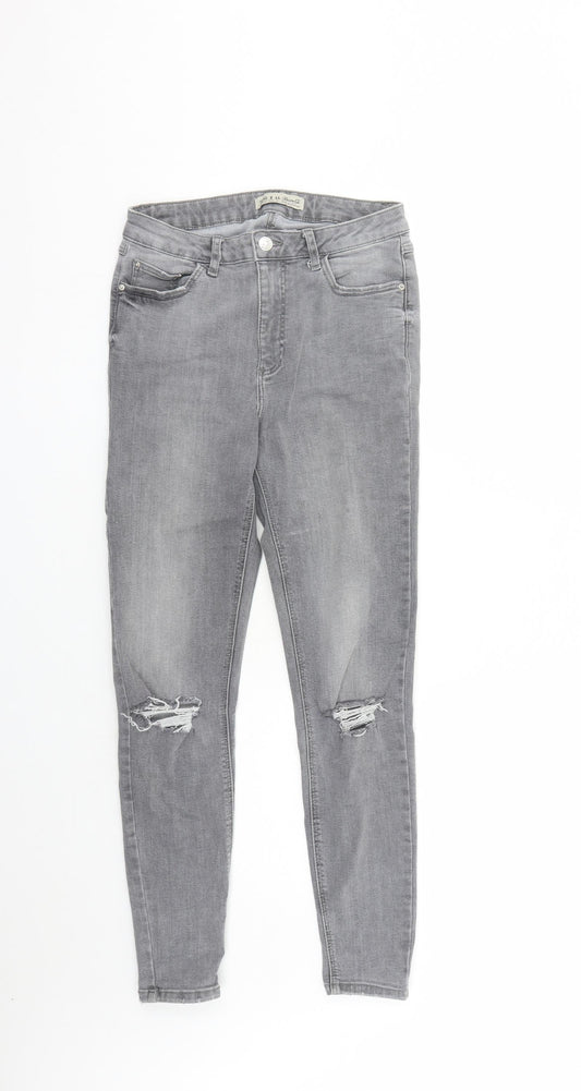 Denim & Co. Womens Grey Cotton Skinny Jeans Size 12 L27 in Regular Zip