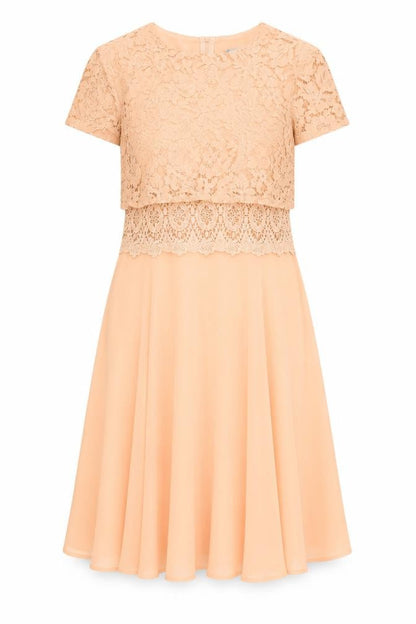 Boohoo Womens Orange Polyester Fit & Flare Size 14 Round Neck Zip - Crochet Detail