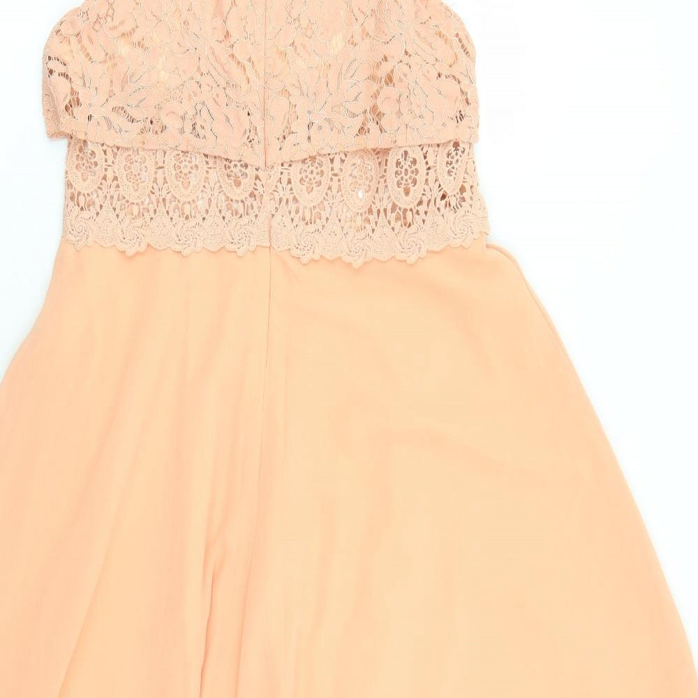 Boohoo Womens Orange Polyester Fit & Flare Size 14 Round Neck Zip - Crochet Detail