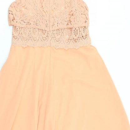 Boohoo Womens Orange Polyester Fit & Flare Size 14 Round Neck Zip - Crochet Detail