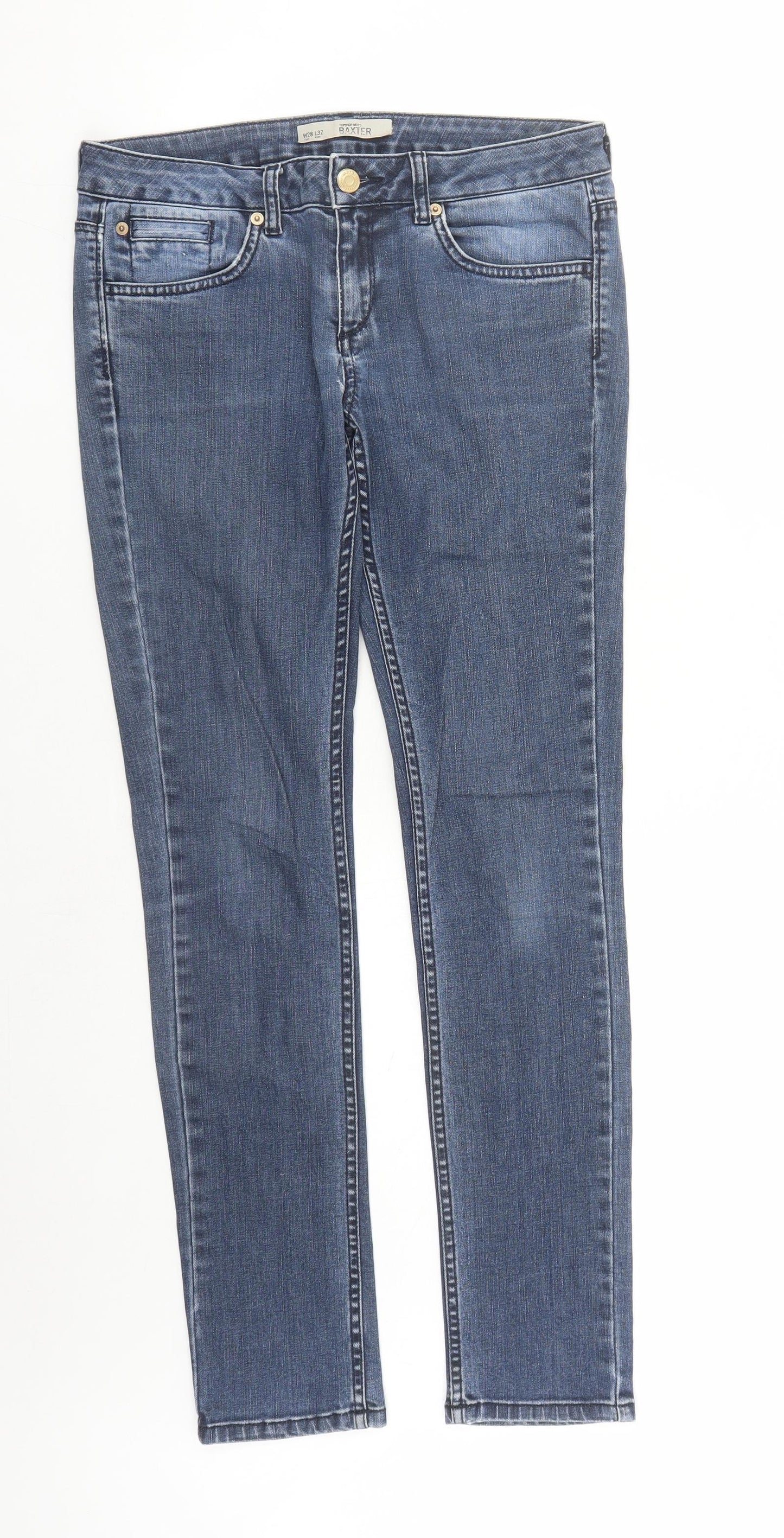 Topshop Womens Blue Cotton Straight Jeans Size 28 in L32 in Regular Zip