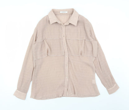 Glamorous Womens Beige Polyester Basic Button-Up Size 8 Collared