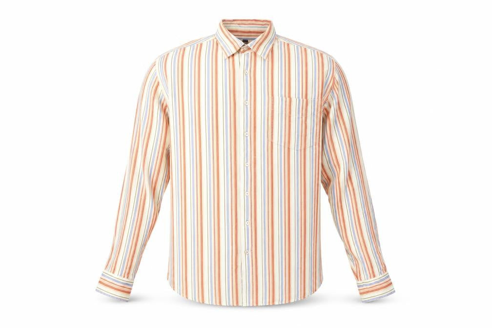 Barisal Mens Multicoloured Striped Cotton Button-Up Size M Collared Button