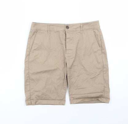 ASOS Mens Brown Cotton Bermuda Shorts Size 28 in L7 in Regular Zip