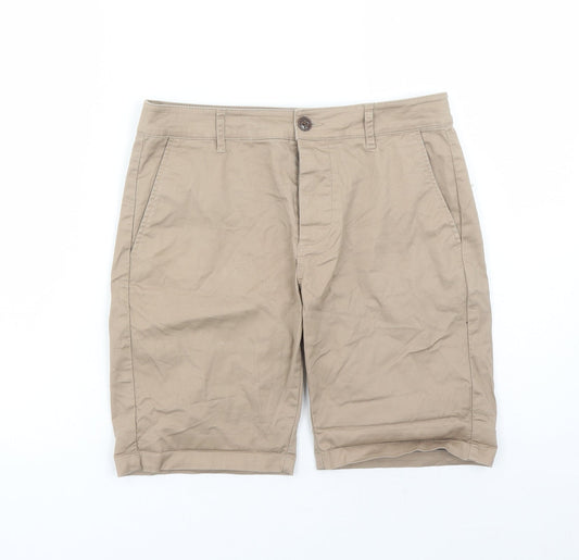 ASOS Mens Brown Cotton Bermuda Shorts Size 28 in L7 in Regular Zip