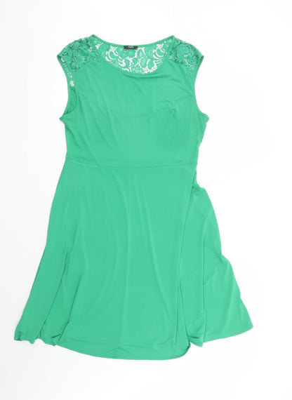 M&Co Womens Green Polyester Trapeze & Swing Size 14 Round Neck Pullover