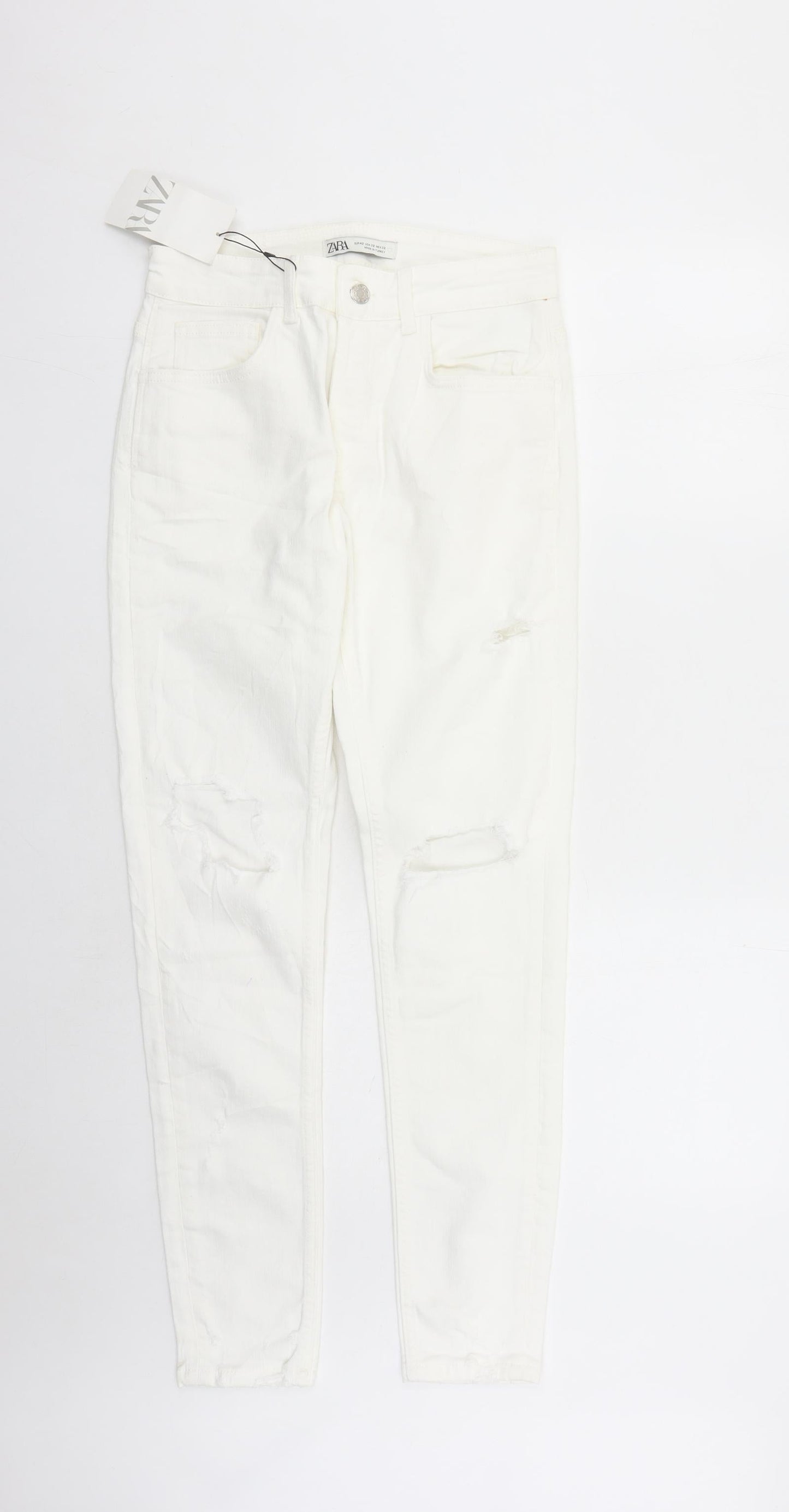 Zara Womens White Cotton Skinny Jeans Size 28 in L30 in Regular Zip
