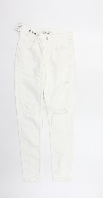 Zara Womens White Cotton Skinny Jeans Size 28 in L30 in Regular Zip