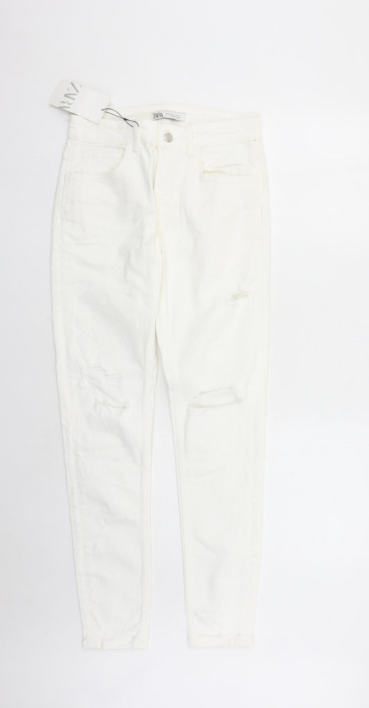Zara Womens White Cotton Skinny Jeans Size 28 in L30 in Regular Zip