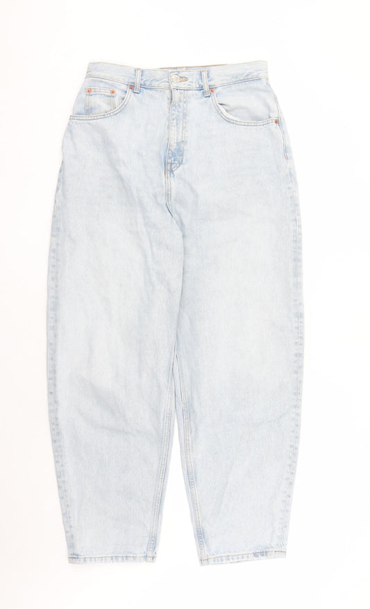 Zara Womens Blue Cotton Straight Jeans Size 32 in L31 in Regular Zip